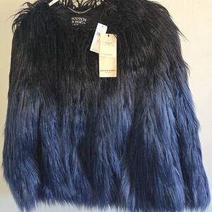 Scotch & Soda Black and Blue Faux Fur Jacket